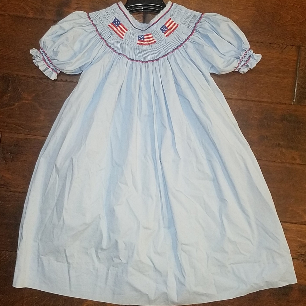 4t girls flag smocked dress blue smockadot kids